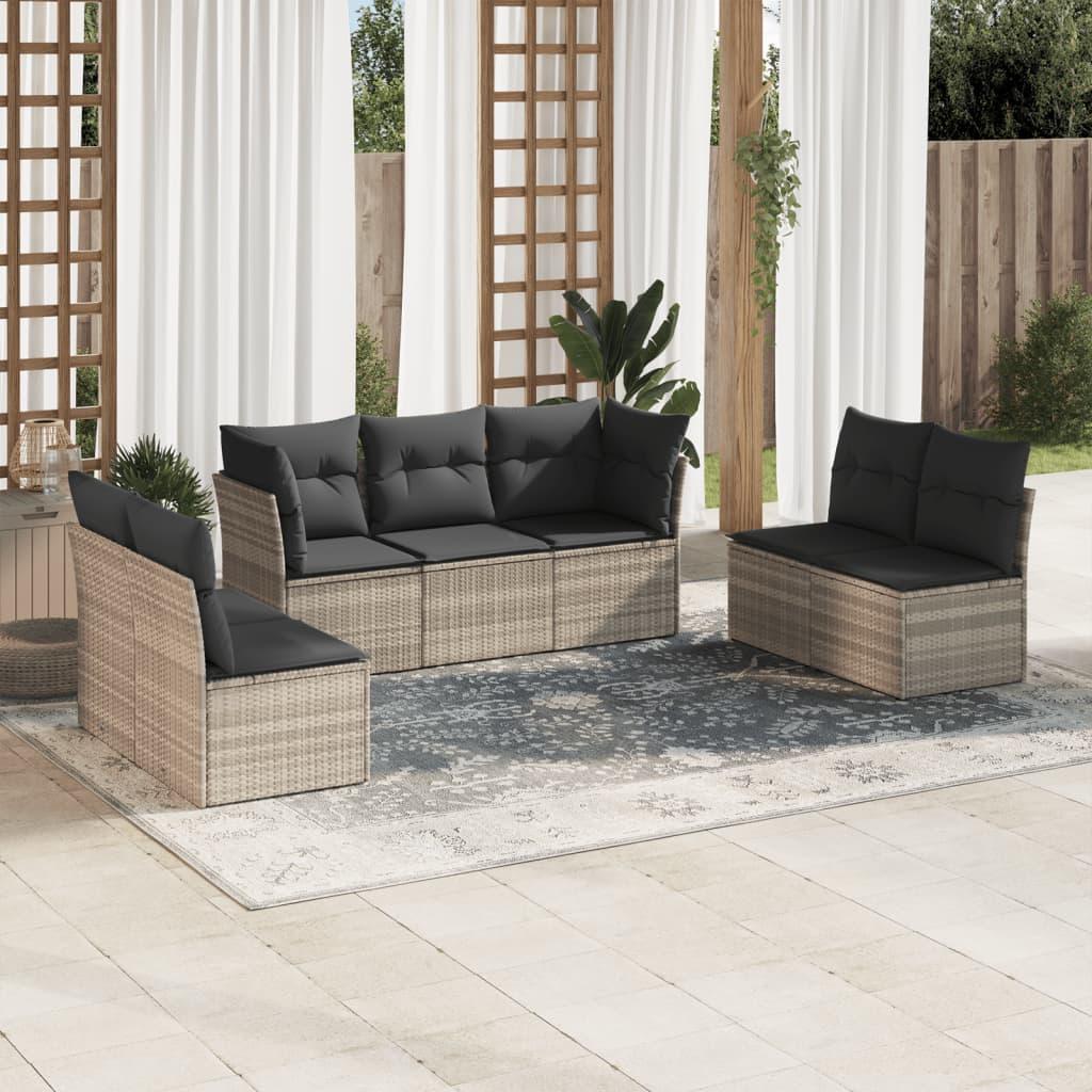 Sofasæt Til Haven 7 Dele Med Hynder Polyrattan Beige - Lysegrå / Uden bord