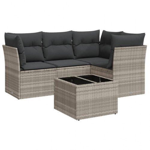 Sofasæt i polyrattan med hynder, 5 dele - lysegrå