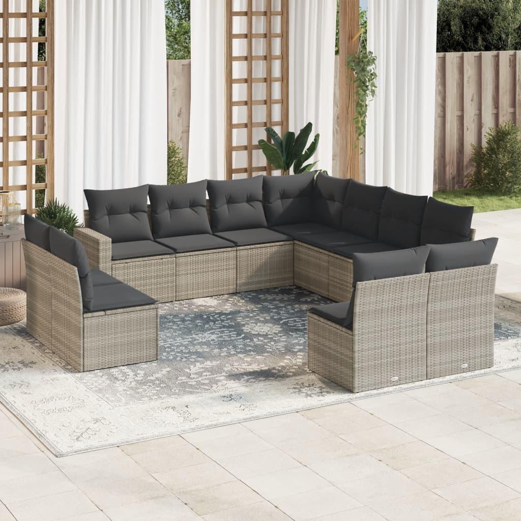 Sofasæt Til Haven 11 Dele Med Hynder Polyrattan Beige - Lysegrå / Uden bord
