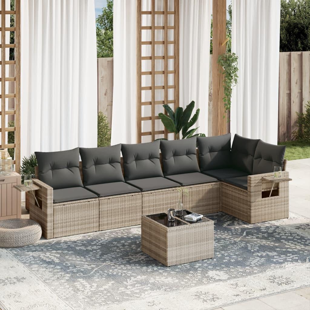 Sofasæt til haven - 7 dele med hynder i polyrattan, lysegrå