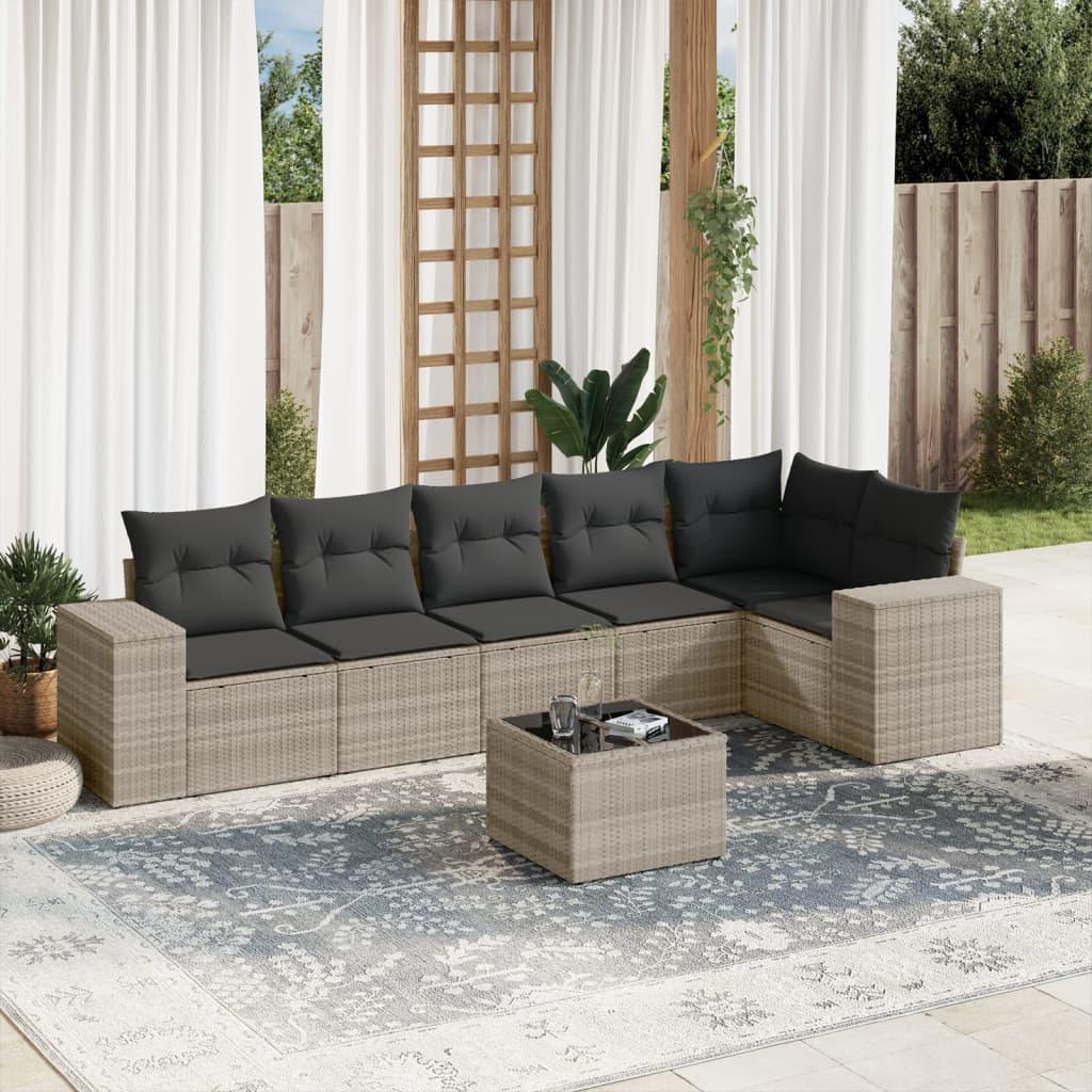 Sofasæt Til Haven 6 Dele Med Hynder Polyrattan Beige - Lysegrå og mørkegrå / Med bord