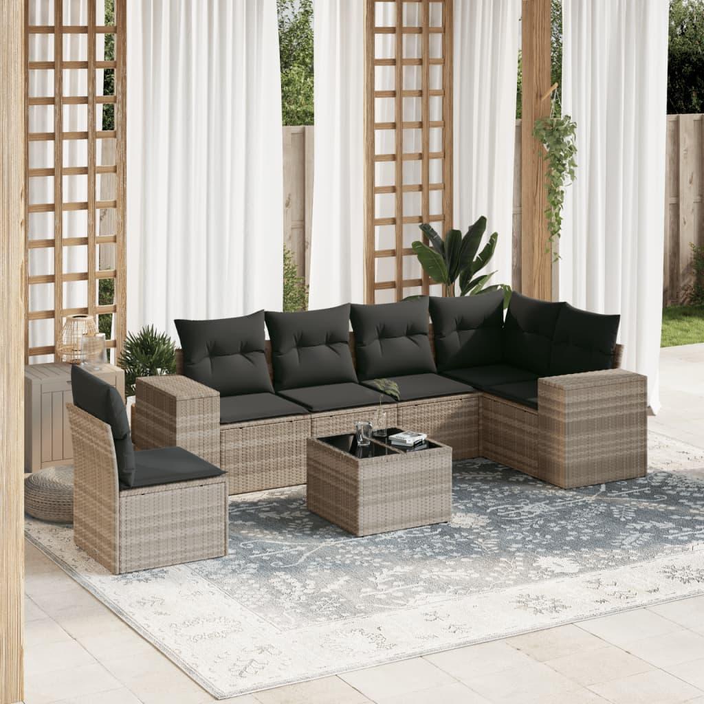 Sofasæt Til Haven 6 Dele Med Hynder Polyrattan Beige - Lysegrå og mørkegrå / Med bord