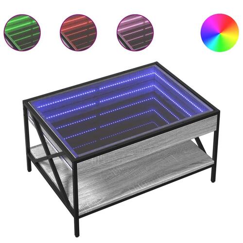 Sofabord med Infinity LED-lys 70x50x38 cm grå sonoma-eg