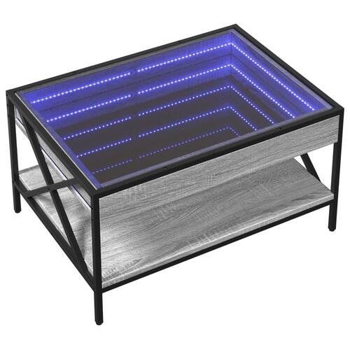 Sofabord med Infinity LED-lys 70x50x38 cm grå sonoma-eg