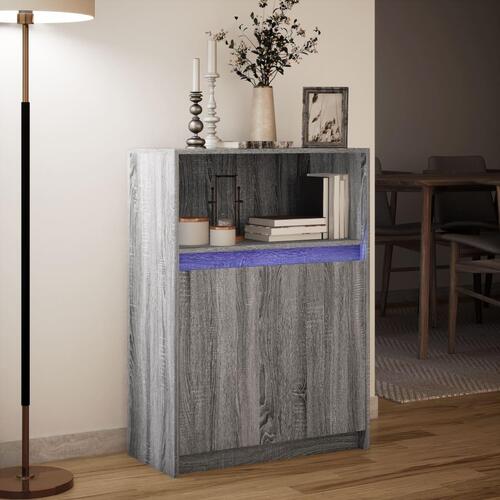 Skab med LED 72x34x100 cm konstrueret træ grå sonoma-eg