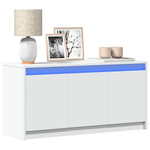 Tv-bord med LED-lys 100x34x50 cm konstrueret træ hvid