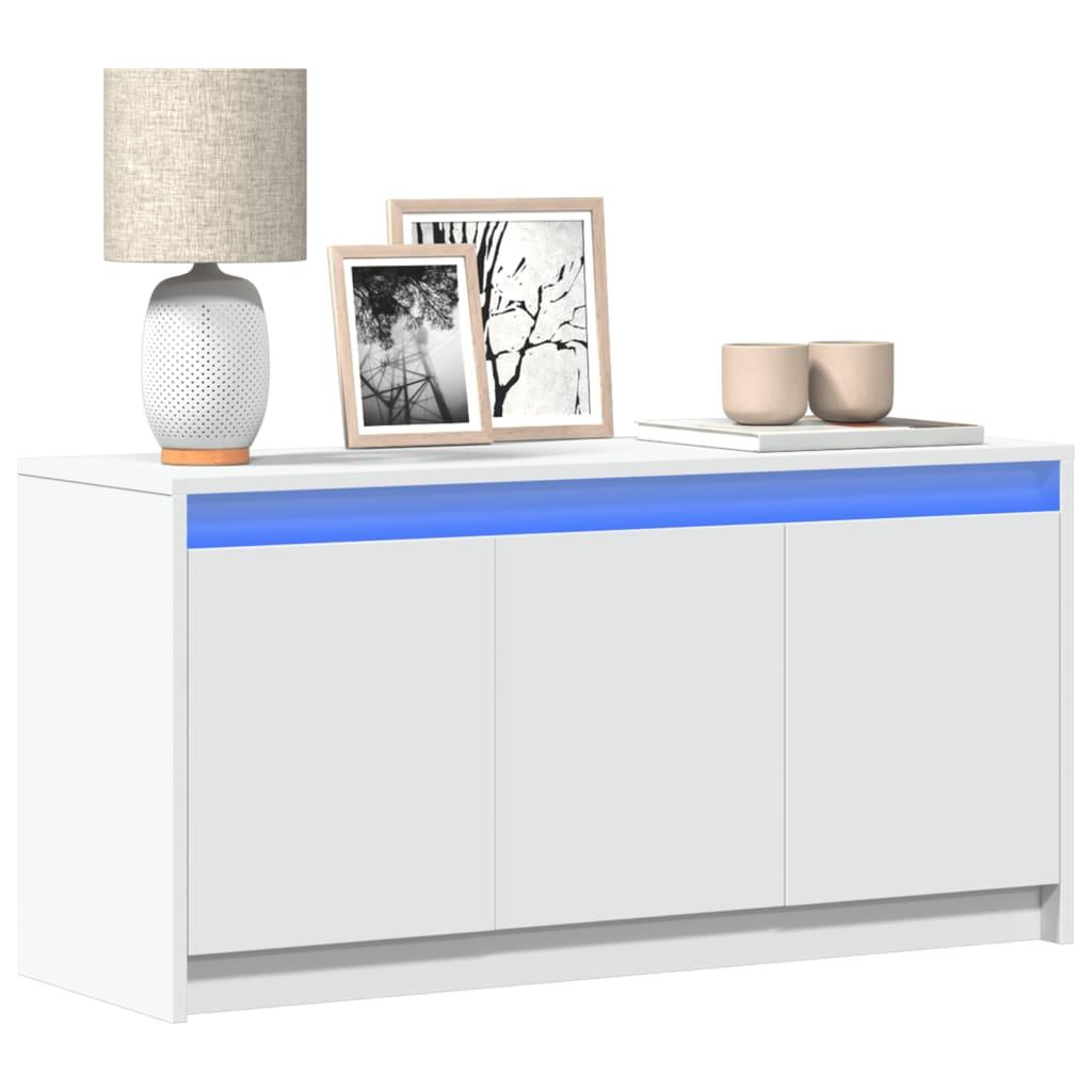 Tv-bord med LED-lys 100x34x50 cm konstrueret træ hvid