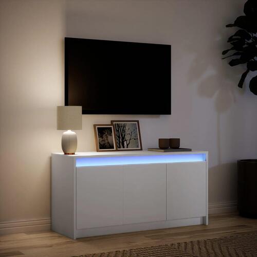 Tv-bord med LED-lys 100x34x50 cm konstrueret træ hvid