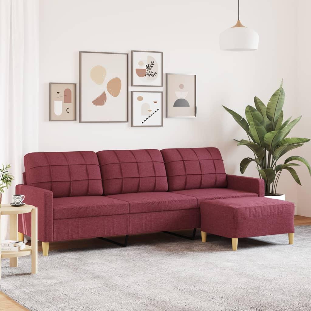 3-personers sofa med fodskammel 210 cm stof Vinrød billede