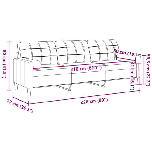 3-personers sofa med pyntepuder 210 cm stof lysegrå