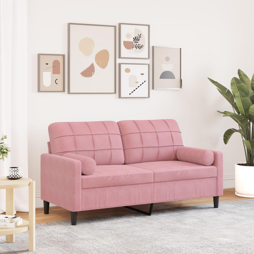 2-personers sofa med pyntepuder 140 cm velour pink billede