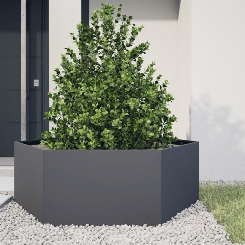 Plantekasse sekskantet i stål - 138 × 120 × 45 cm, antracitgrå