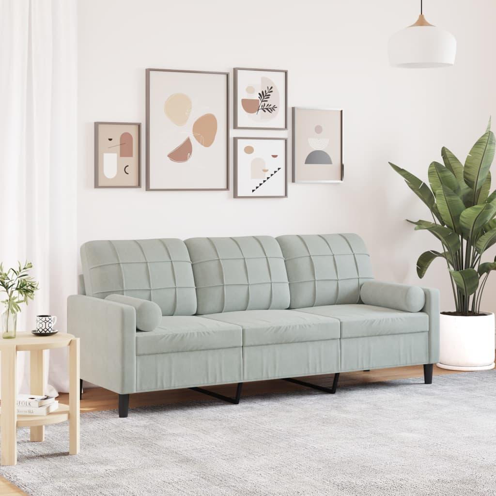 2-Personers Sofa Med Pyntepuder Velour - 180 cm / Lysegrå