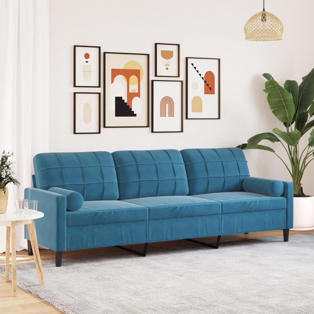 3 Personers Sofa Med Pyntepuder 210 Cm Velour Blå