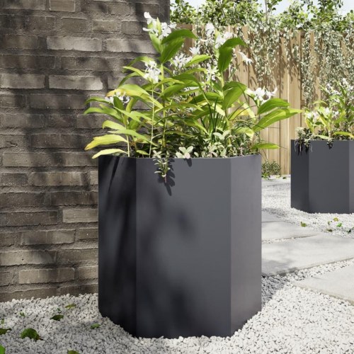 Plantekasse sekskantet i stål - 46×40×45 cm, antracitgrå