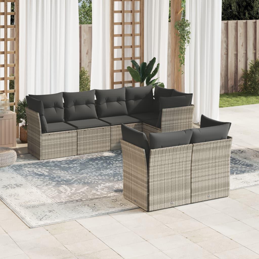 Sofasæt Til Haven 7 Dele Med Hynder Polyrattan Beige - Lysegrå