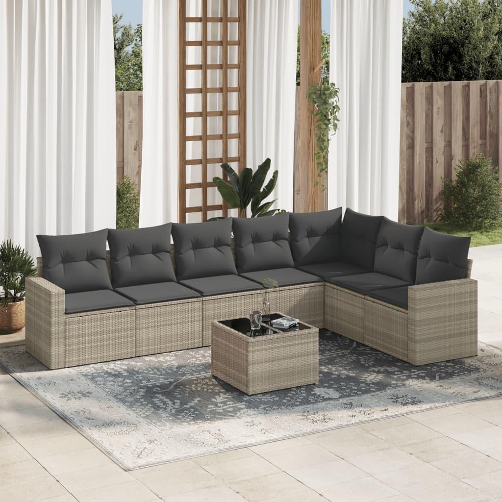 Sofasæt Til Haven 7 Dele Med Hynder Polyrattan - Lysegrå / Med bord