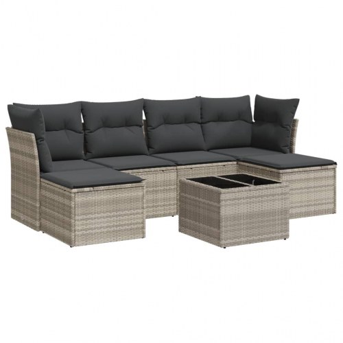 Sofasæt til haven i polyrattan - 7 dele med hynder, lysegrå