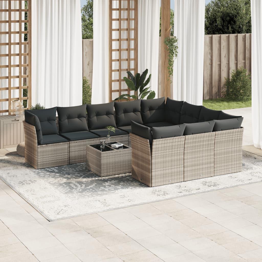 Sofasæt Til Haven 10 Dele Med Hynder Polyrattan Beige - Lysegrå / Med bord