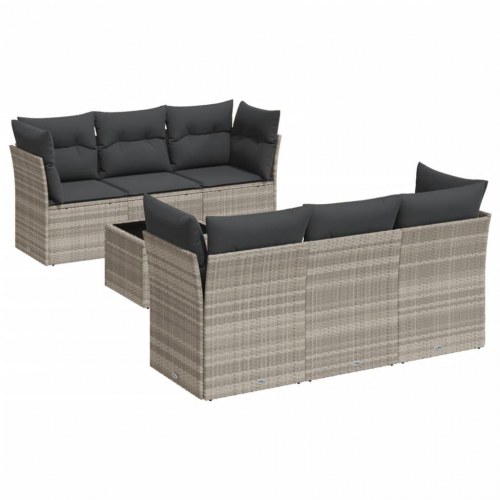 Sofasæt til haven i polyrattan - 7 dele med mørkegrå hynder, lysegrå