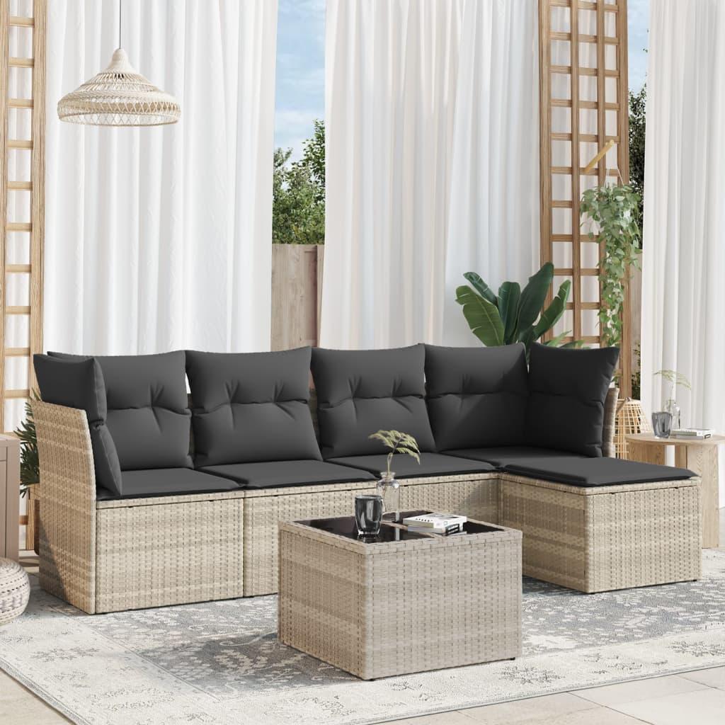 Sofasæt Til Haven 5 Dele Med Hynder Polyrattan - Lysegrå / Med bord