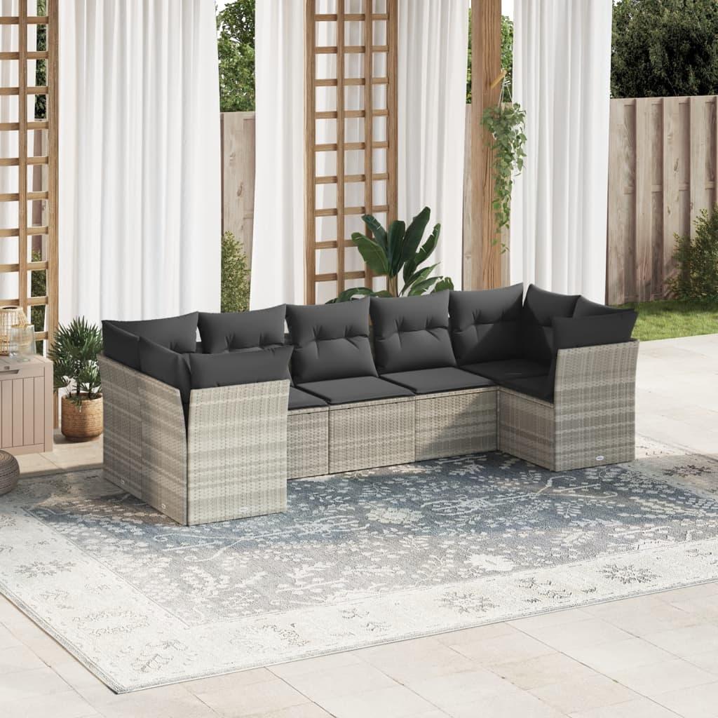Sofasæt Til Haven 7 Dele Med Hynder Polyrattan Beige - Lysegrå