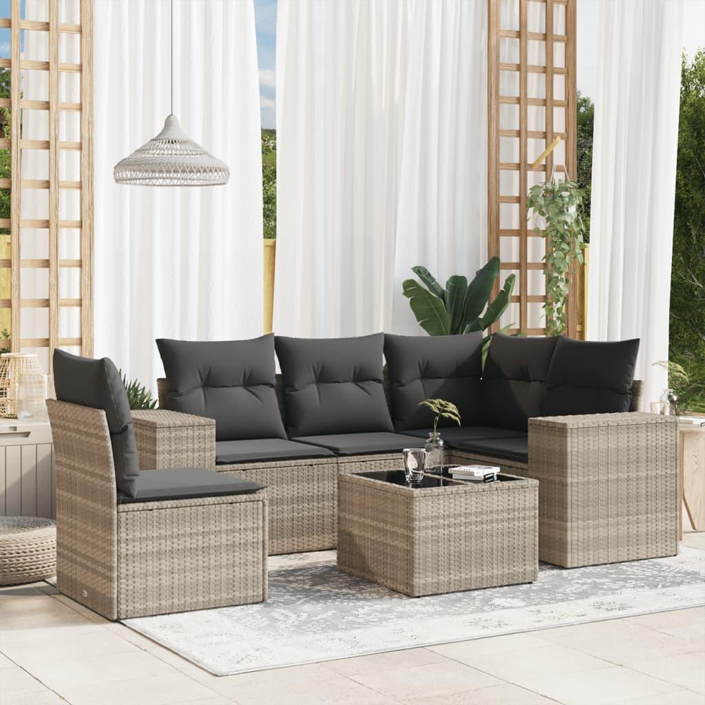 Sofasæt Til Haven 5 Dele Med Hynder Polyrattan Beige - Lysegrå / Med bord