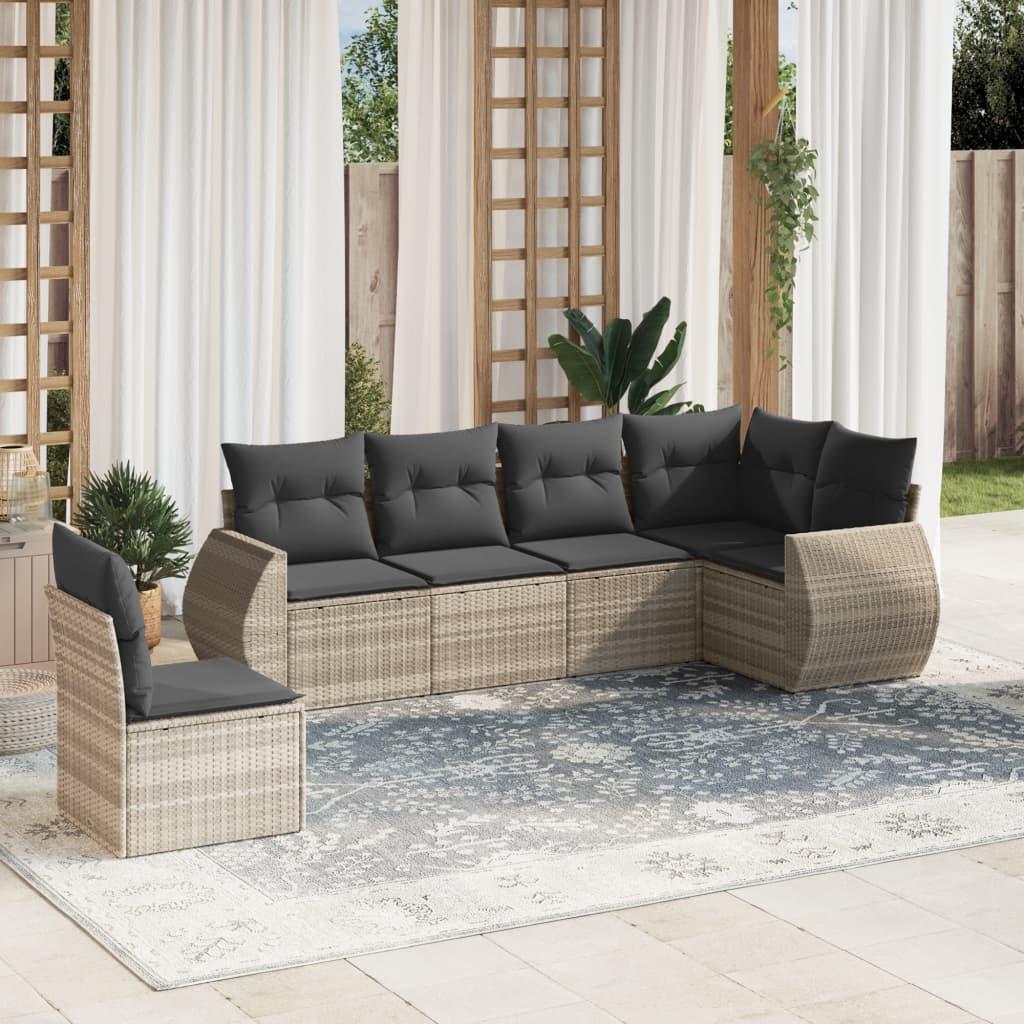 Sofasæt Til Haven 7 Dele Med Hynder Polyrattan - Lysegrå / Uden bord