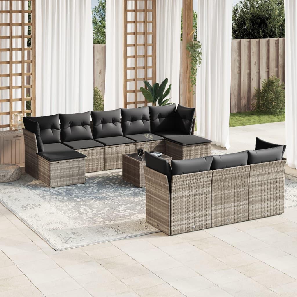 Sofasæt Til Haven 10 Dele Med Hynder Polyrattan - Lysegrå / Med bord