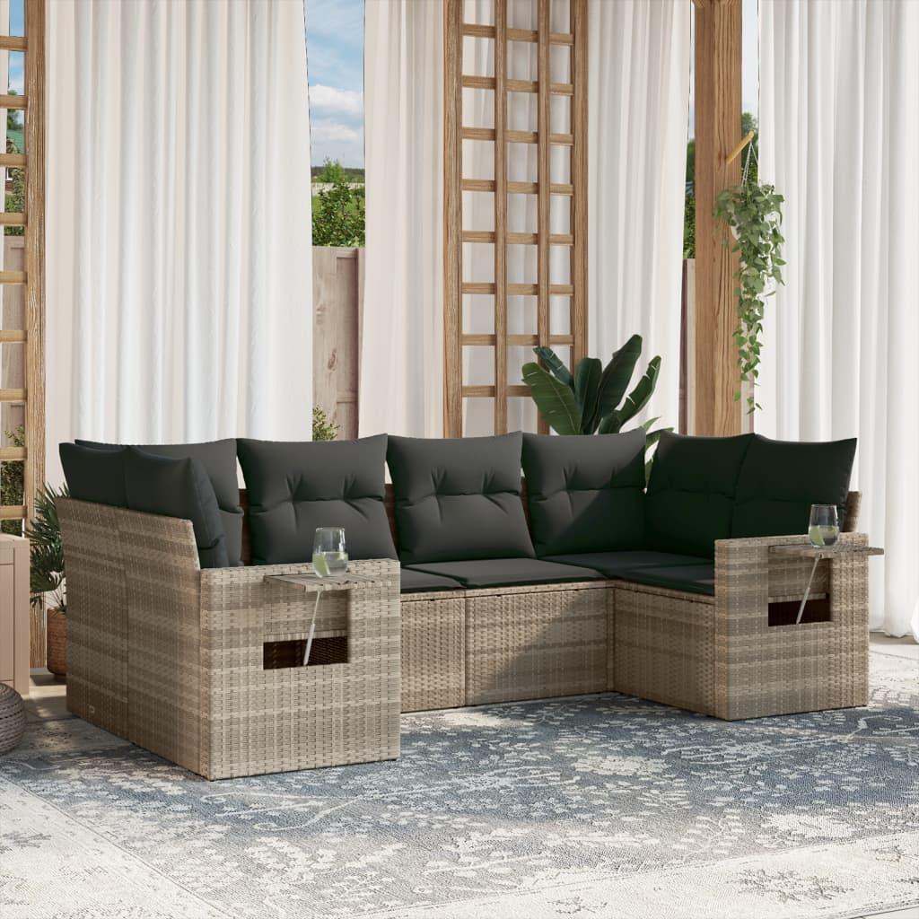 Sofasæt Til Haven 6 Dele Med Hynder Polyrattan - Lysegrå
