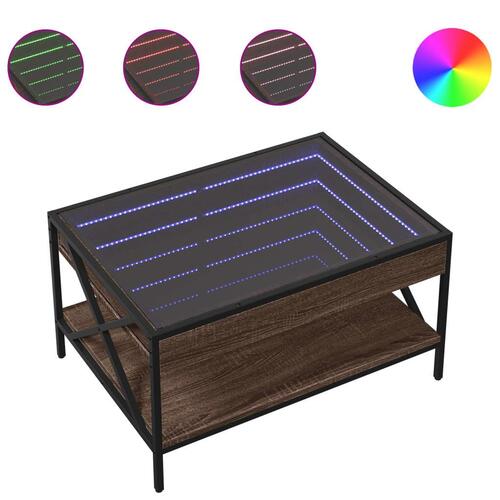 Sofabord med Infinity LED-lys 70x50x38 cm brun egetræsfarve