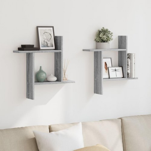 Væghylder 2 stk. - 50×12×50 cm i konstrueret træ, grå sonoma-eg