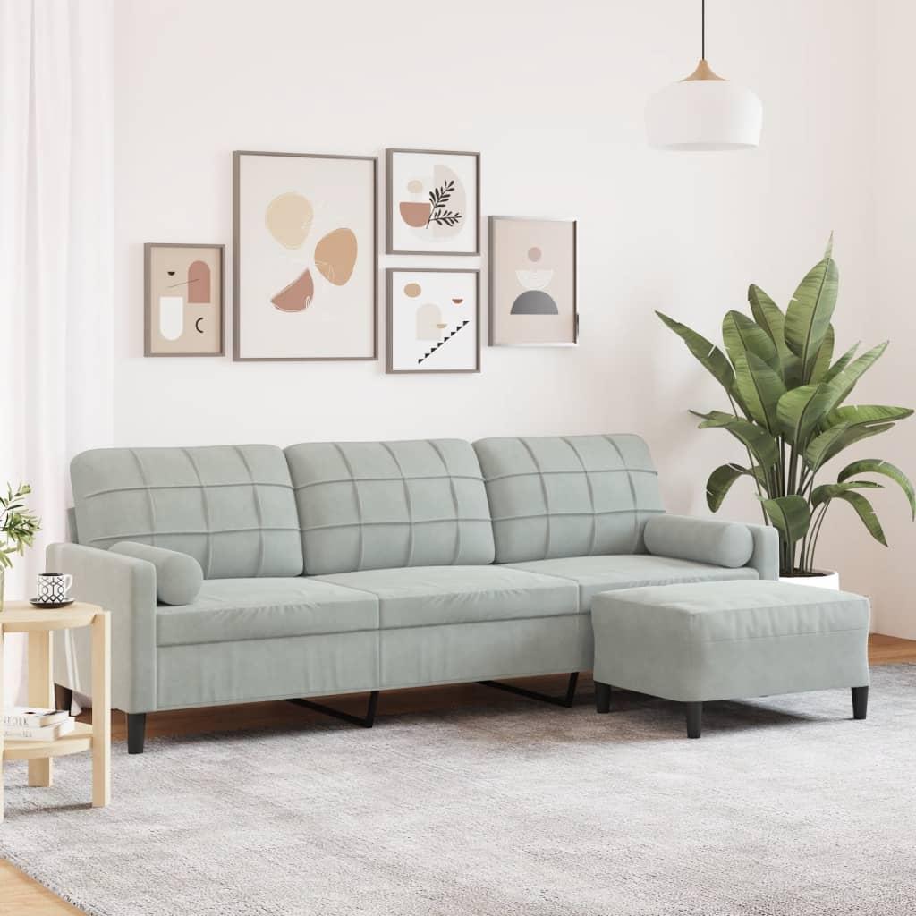 3-personers sofa med fodskammel 210 cm velour lysegrå billede