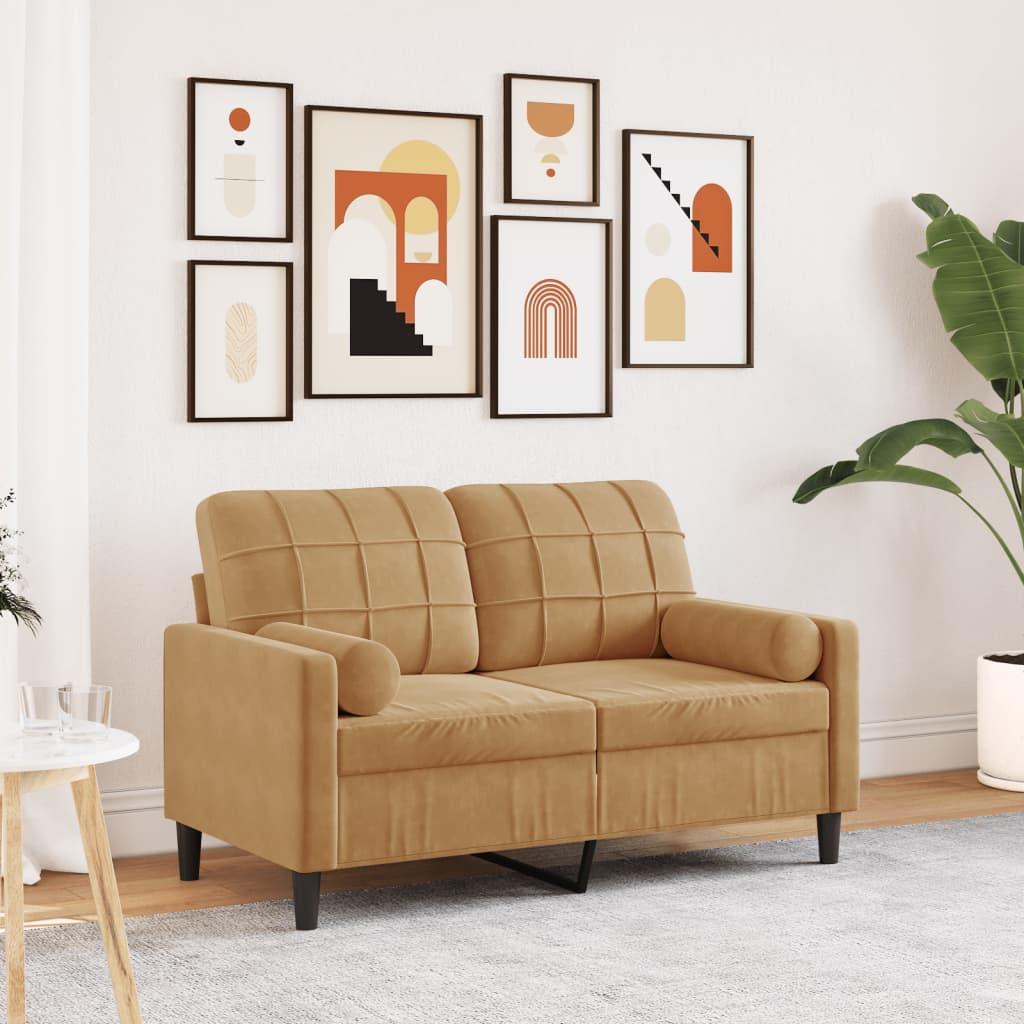 2-Personers Sofa Med Pyntepuder Velour - 120 cm / Brun