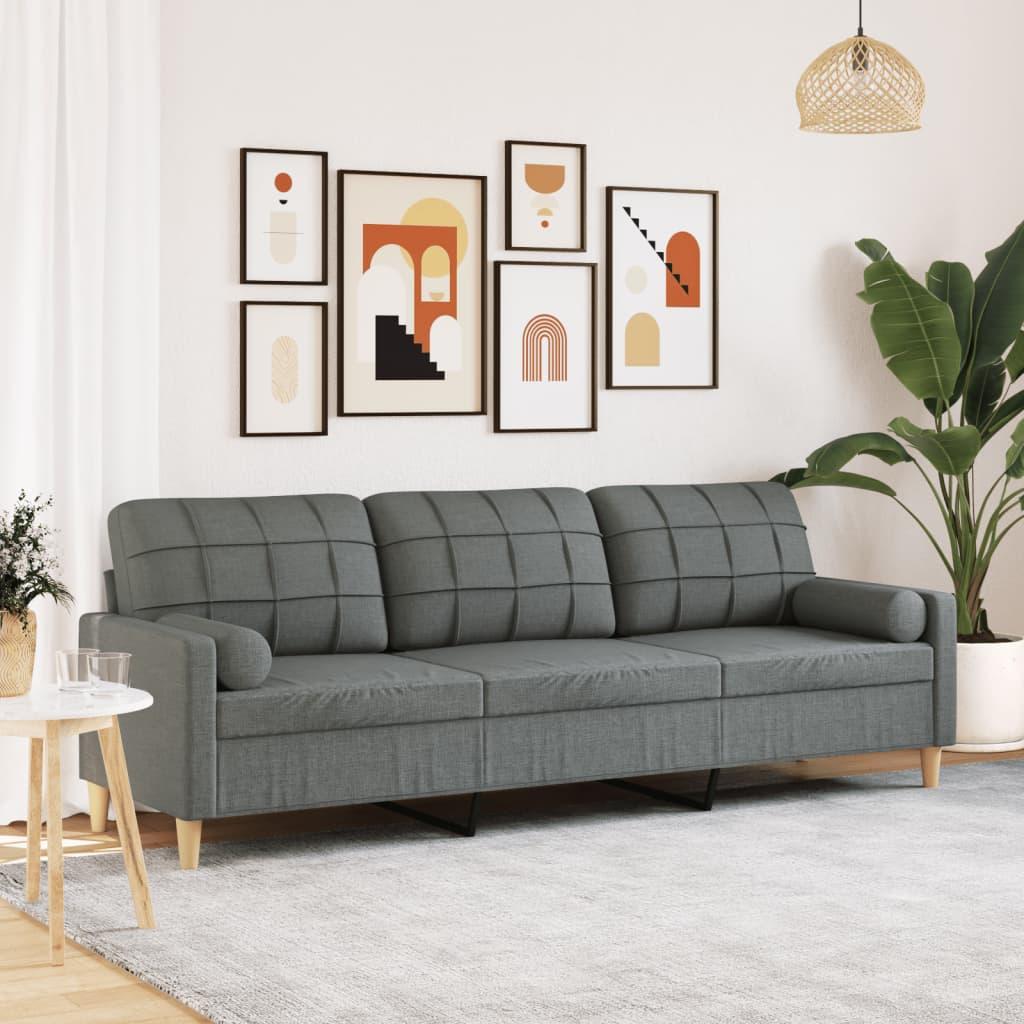 3 Personers Sofa Med Pyntepuder 210 Cm Stof Mørkegrå