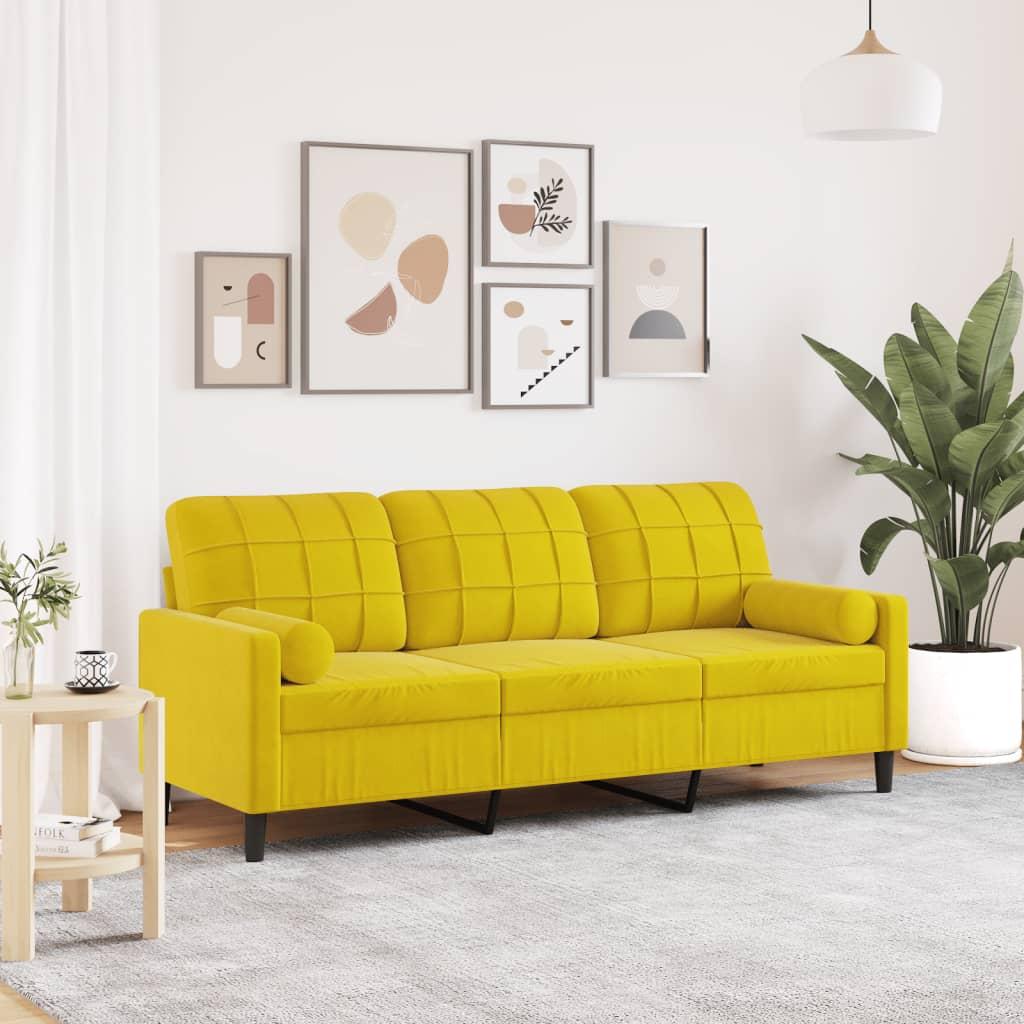 2-Personers Sofa Med Pyntepuder Velour - 180 cm / Gul