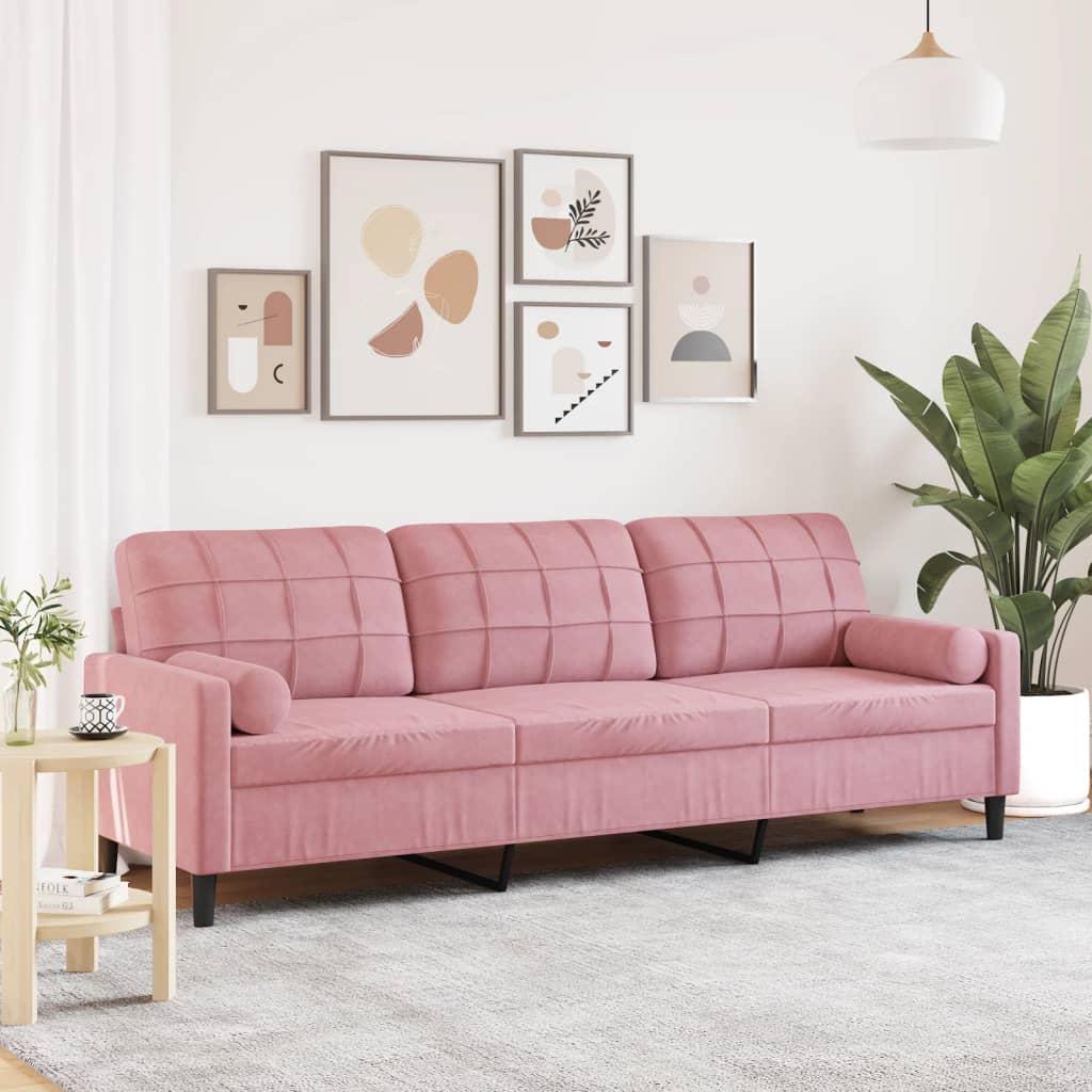 2-Personers Sofa Med Pyntepuder Velour - 210 cm / Lyserød