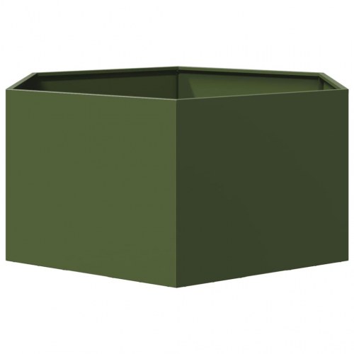 Sekskantet plantekasse i stål - 104 × 90 × 45 cm, olivengrøn