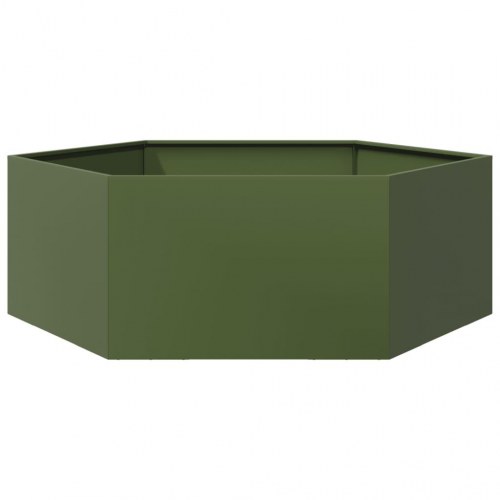 Sekskantet plantekasse i stål 138 × 120 × 45 cm - olivengrøn