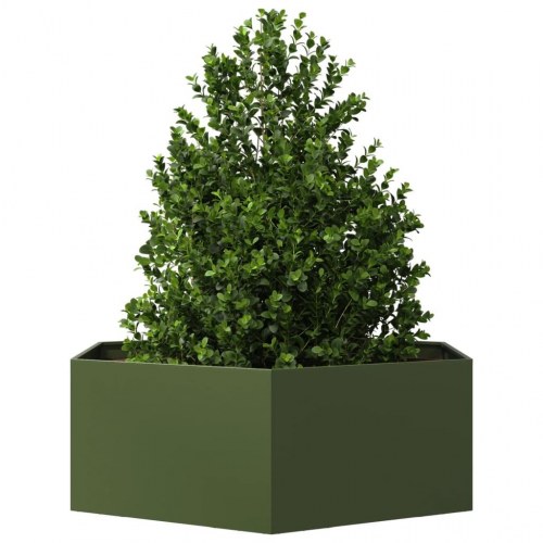 Sekskantet plantekasse i stål 138 × 120 × 45 cm - olivengrøn