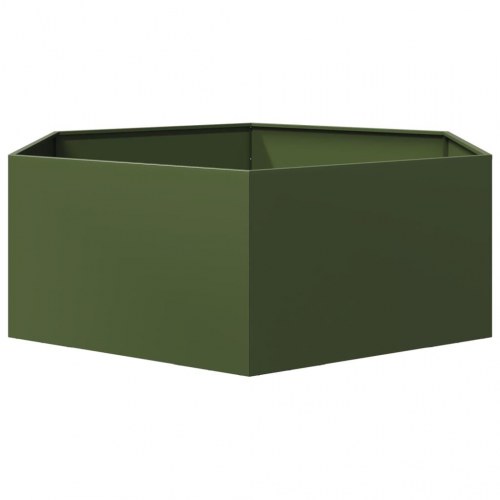 Sekskantet plantekasse i stål 138 × 120 × 45 cm - olivengrøn