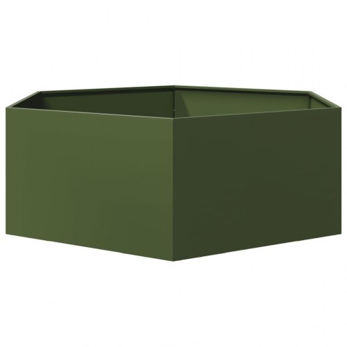 Sekskantet plantekasse i stål 138 × 120 × 45 cm - olivengrøn