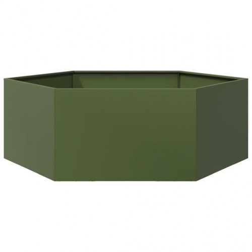 Sekskantet plantekasse i stål 138 × 120 × 45 cm - olivengrøn