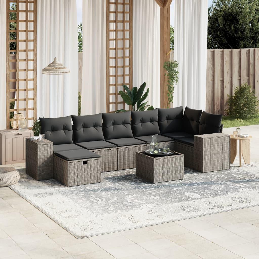 vidaXL sofasæt til haven 8 dele med hynder polyrattan lysegrå