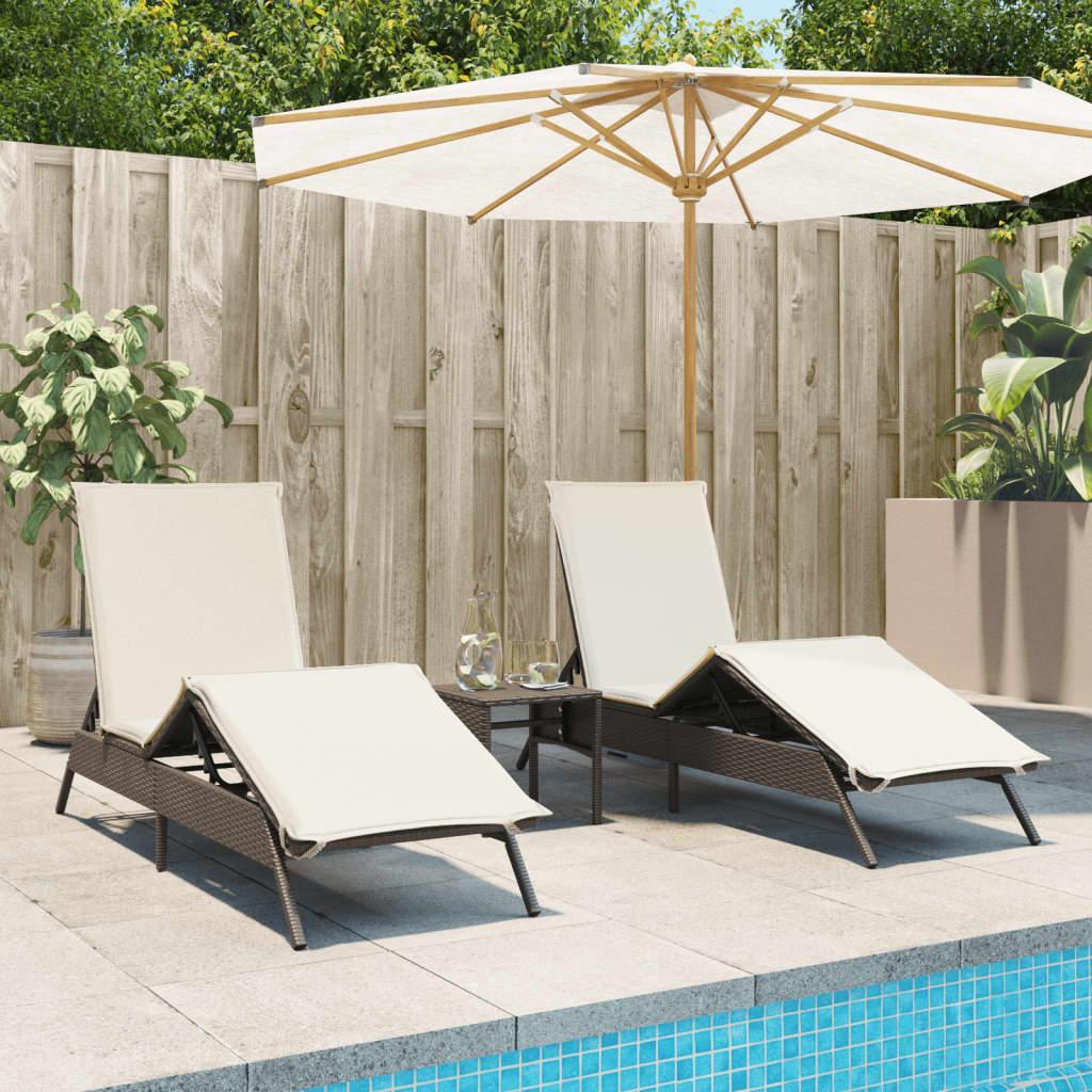 Liggestole 2 stk. med hynder polyrattan brun