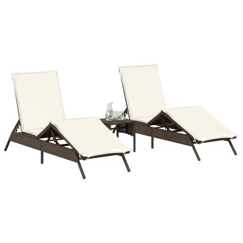 Liggestole 2 stk. med hynder polyrattan brun