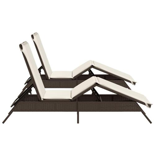 Liggestole 2 stk. med hynder polyrattan brun