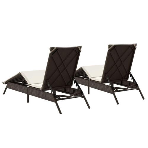 Liggestole 2 stk. med hynder polyrattan brun