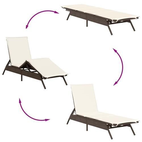 Liggestole 2 stk. med hynder polyrattan brun