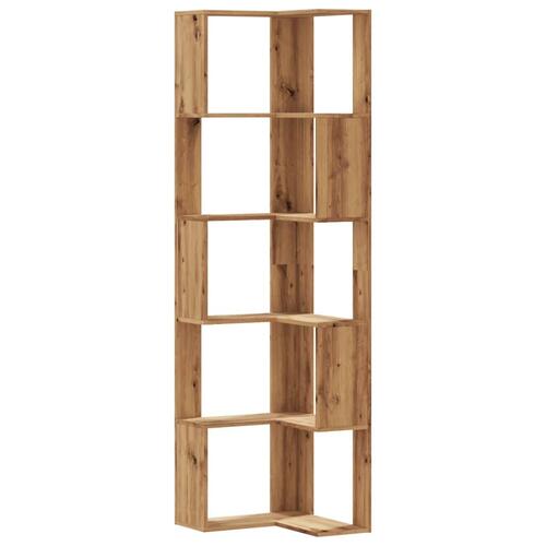 Bogreol til hjørne 50x50x179 cm 5 hylder konstrueret træ eg